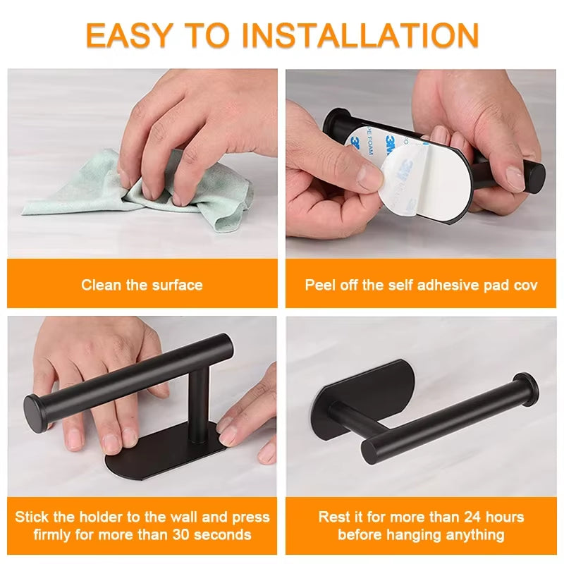 Porta Papel Higiénico Sin Taladro SUS304 Acero Inoxidable Autoadhesivo Montaje en Pared para Baño y Cocina