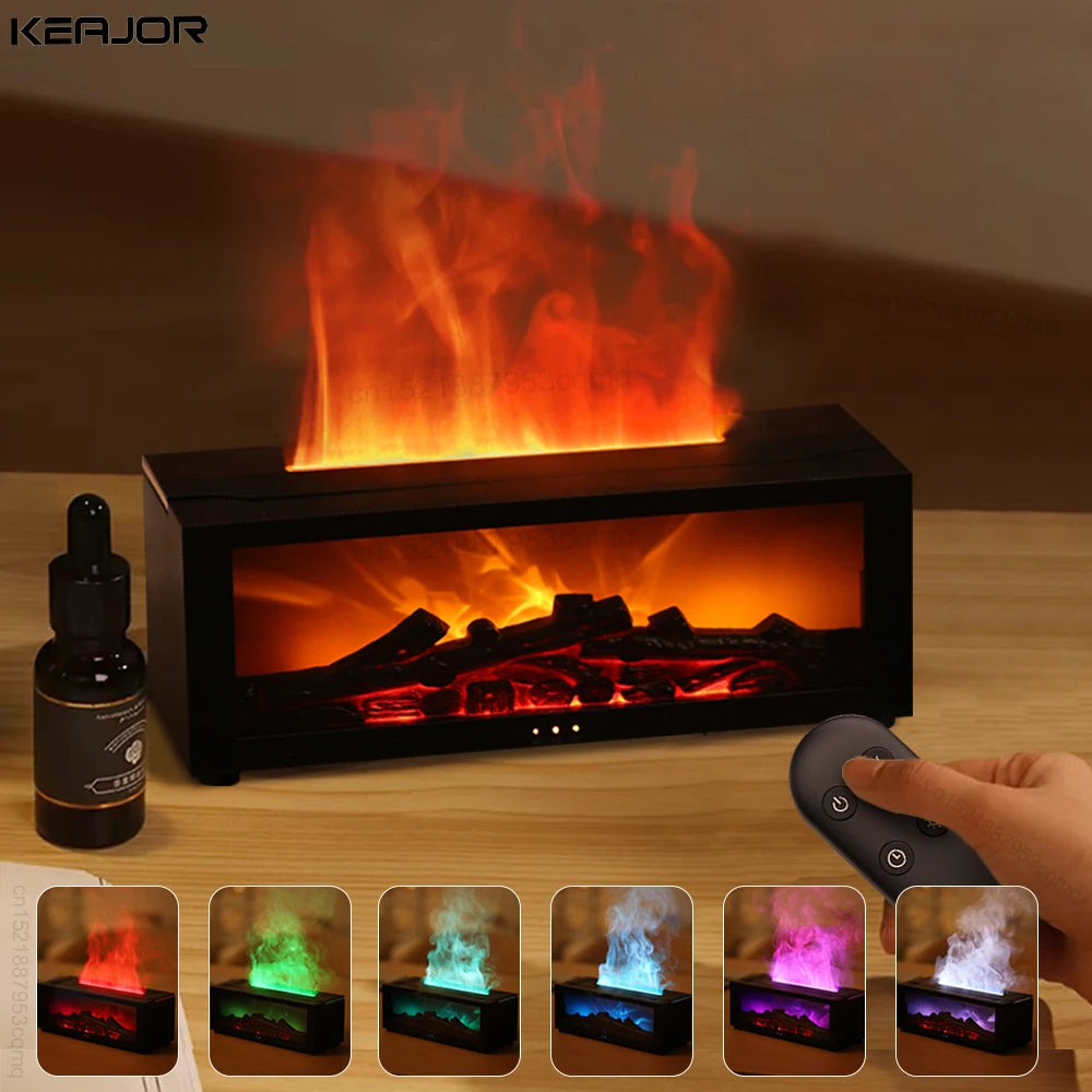 Humidificador Aromático con Efecto Llama Difusor de Aceites Esenciales RGB con Control Remoto