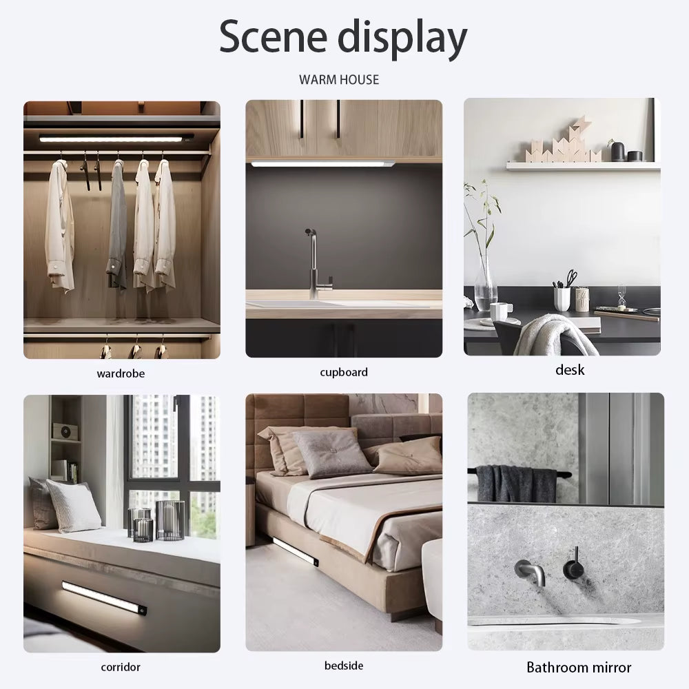 Luz LED con Sensor de Movimiento Inalámbrica Recargable USB para Cocina, Armario y Gabinete