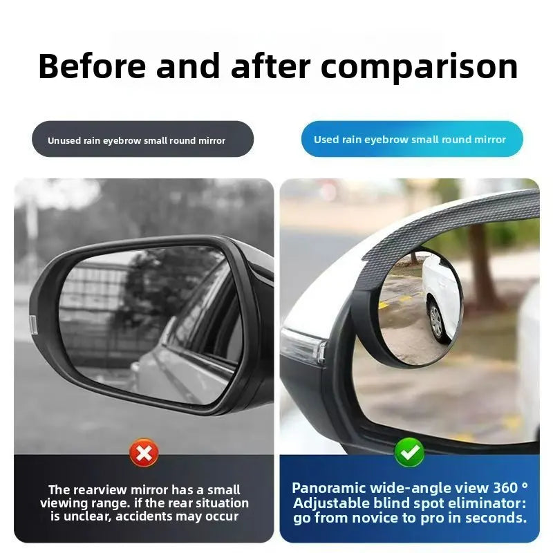 Espejos Convexos para Punto Ciego con Textura Fibra de Carbono Rotación 360° y Protector de Lluvia para Automóvil