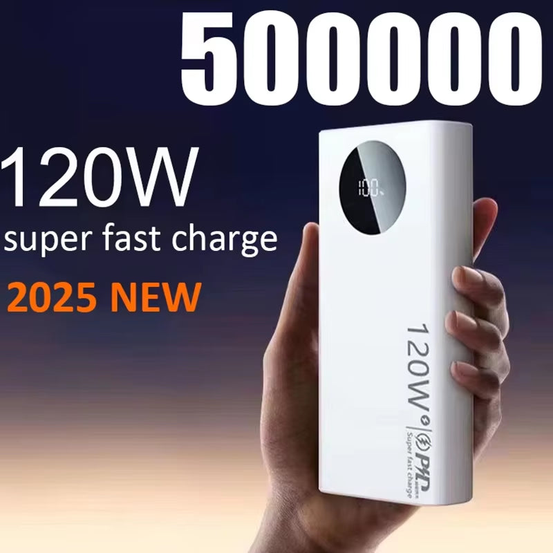Power Bank 120W 50000mAh Alta Capacidad Carga Rápida Portátil Compatible con iPhone, Samsung y Huawei 2024