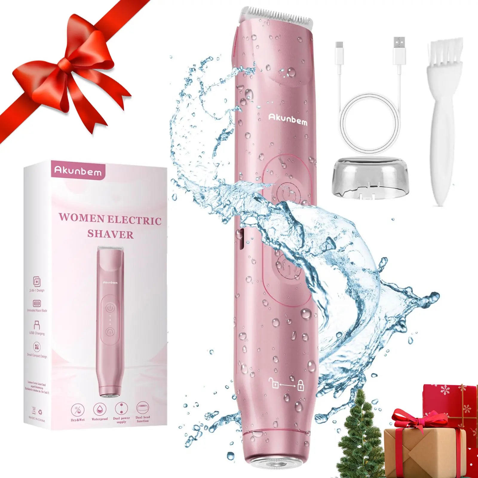 Depiladora Eléctrica 2 en 1 Akunbem para Mujer Recargable e Impermeable IPX7 para Rostro, Bikini, Axilas y Piernas