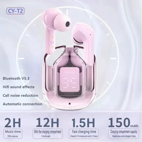 Auriculares Bluetooth Inalámbricos T2 Originales Transparentes HIFI con Pantalla LED y Sonido Estéreo