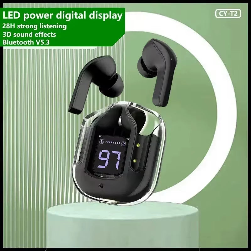 Auriculares Bluetooth Inalámbricos T2 Originales Transparentes HIFI con Pantalla LED y Sonido Estéreo