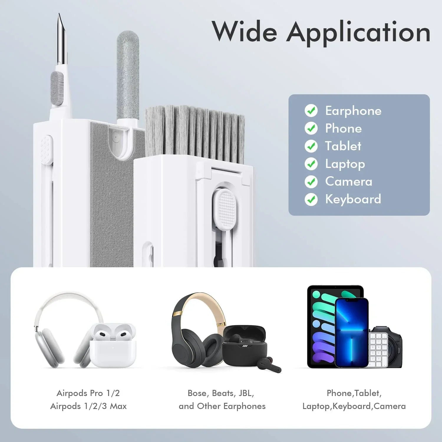 Kit de Limpieza Electrónica 8 en 1 Multifuncional para Auriculares, Teclado, Laptop, Celular, PC y Cámara
