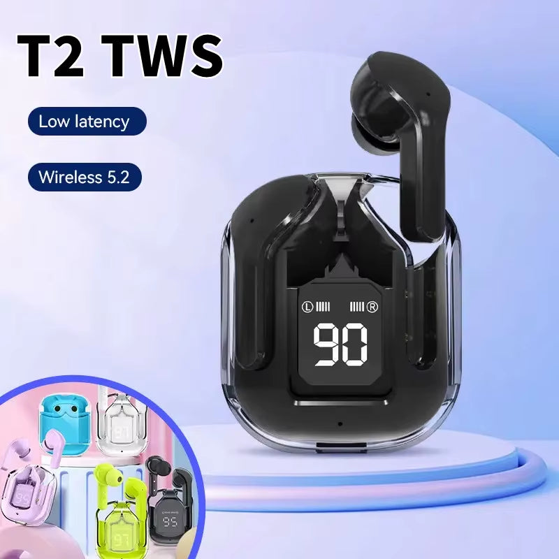 Auriculares Bluetooth Inalámbricos T2 Originales Transparentes HIFI con Pantalla LED y Sonido Estéreo