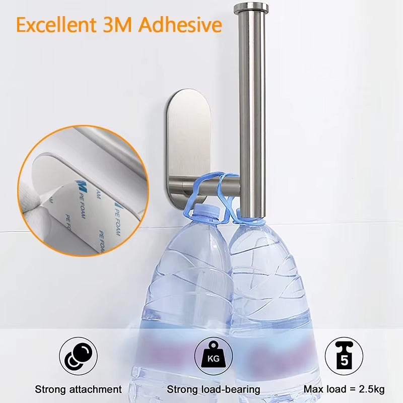 Porta Papel Higiénico Sin Taladro SUS304 Acero Inoxidable Autoadhesivo Montaje en Pared para Baño y Cocina