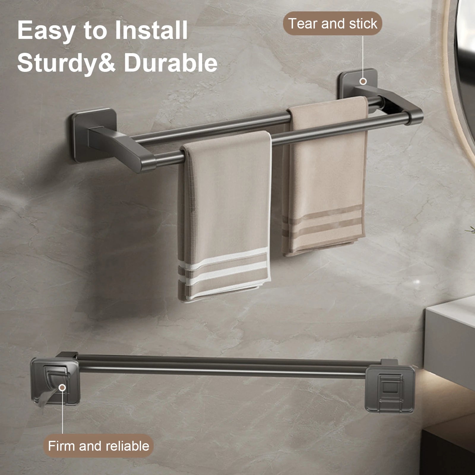 Toallero de Pared para Baño Doble Barra 2 Niveles Sin Taladro 30/40/50CM ABS Multifuncional