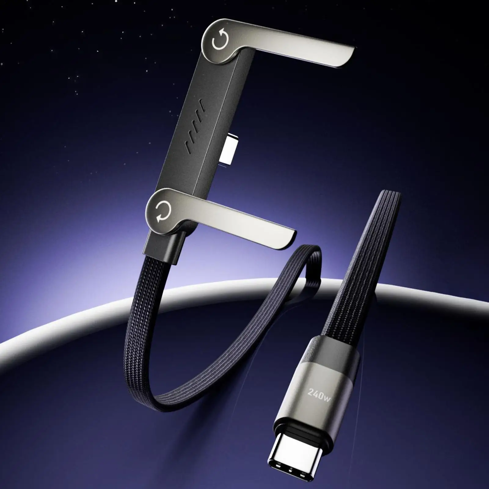 Cable de Carga Rápida 240W/65W con Soporte Plegable para Celular Compatible con iPhone y Smartphones/Tablets