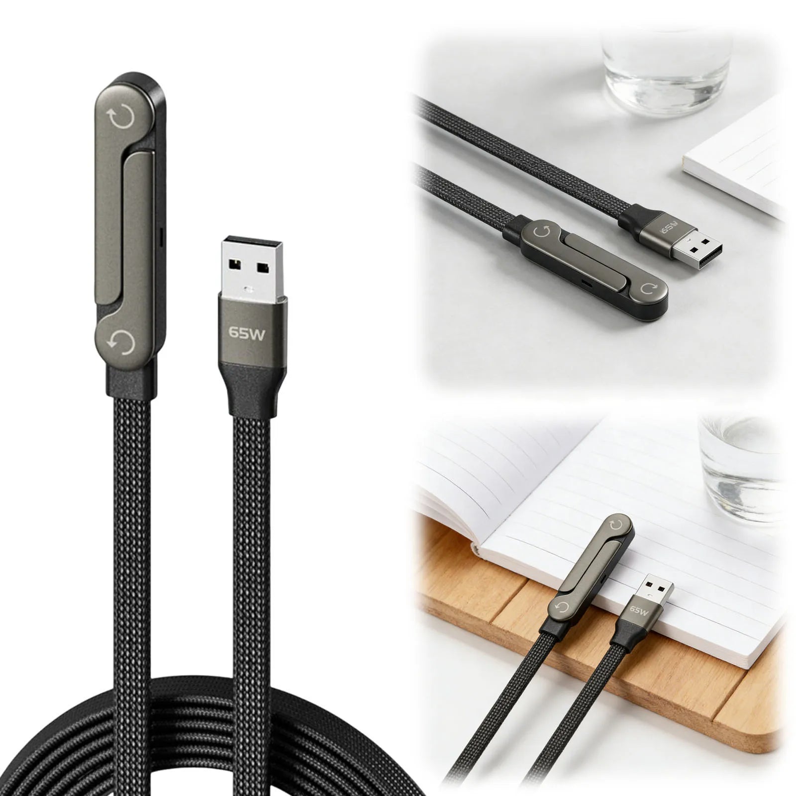 Cable de Carga Rápida 240W/65W con Soporte Plegable para Celular Compatible con iPhone y Smartphones/Tablets
