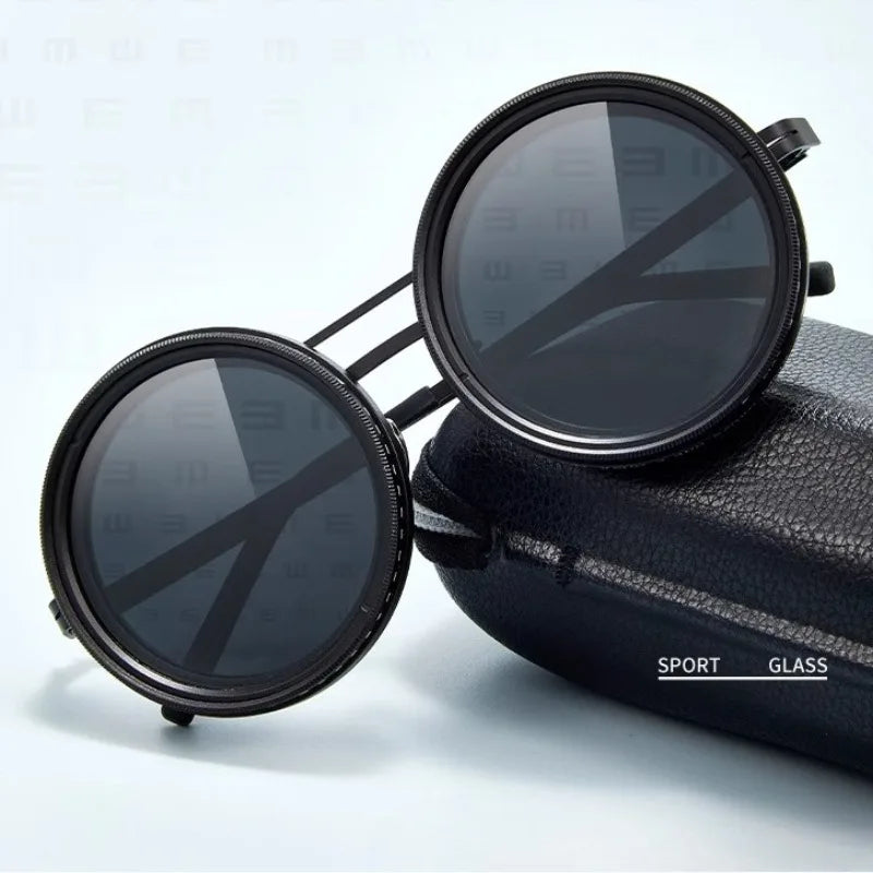 Gafas de Sol Polarizadas Vintage Steampunk UV400 con Oscurecimiento Ajustable Manual ND 1~9 para Pesca y Exterior