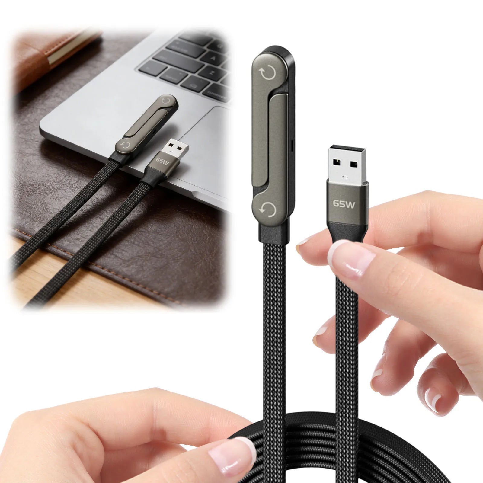Cable de Carga Rápida 240W/65W con Soporte Plegable para Celular Compatible con iPhone y Smartphones/Tablets