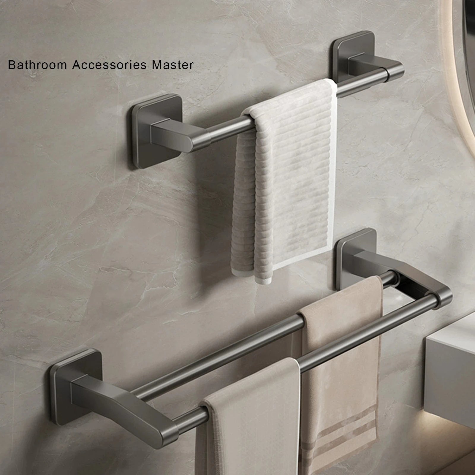 Toallero de Pared para Baño Doble Barra 2 Niveles Sin Taladro 30/40/50CM ABS Multifuncional