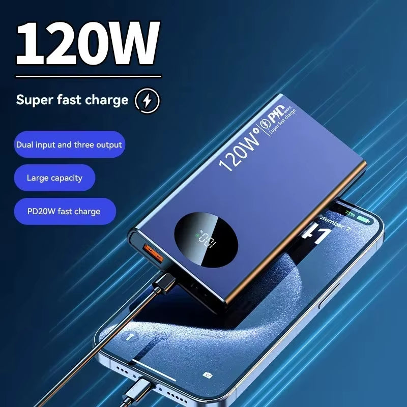 Power Bank 120W 50000mAh Alta Capacidad Carga Rápida Portátil Compatible con iPhone, Samsung y Huawei 2024