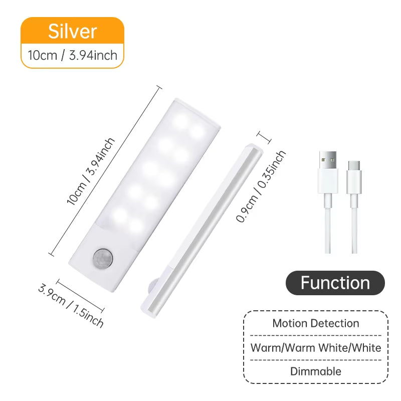 Luz LED con Sensor de Movimiento Inalámbrica Recargable USB para Cocina, Armario y Gabinete