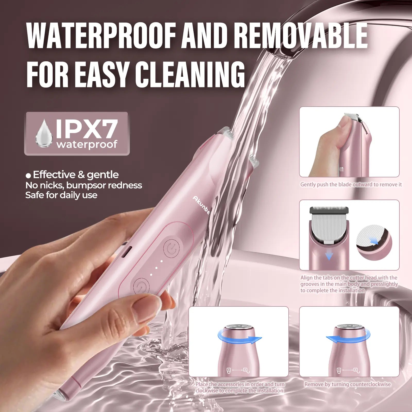 Depiladora Eléctrica 2 en 1 Akunbem para Mujer Recargable e Impermeable IPX7 para Rostro, Bikini, Axilas y Piernas