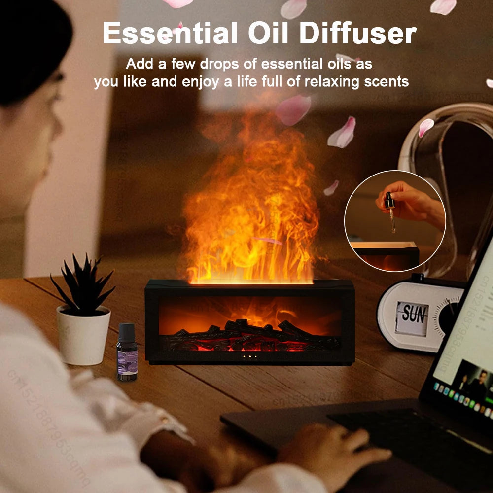 Humidificador Aromático con Efecto Llama Difusor de Aceites Esenciales RGB con Control Remoto