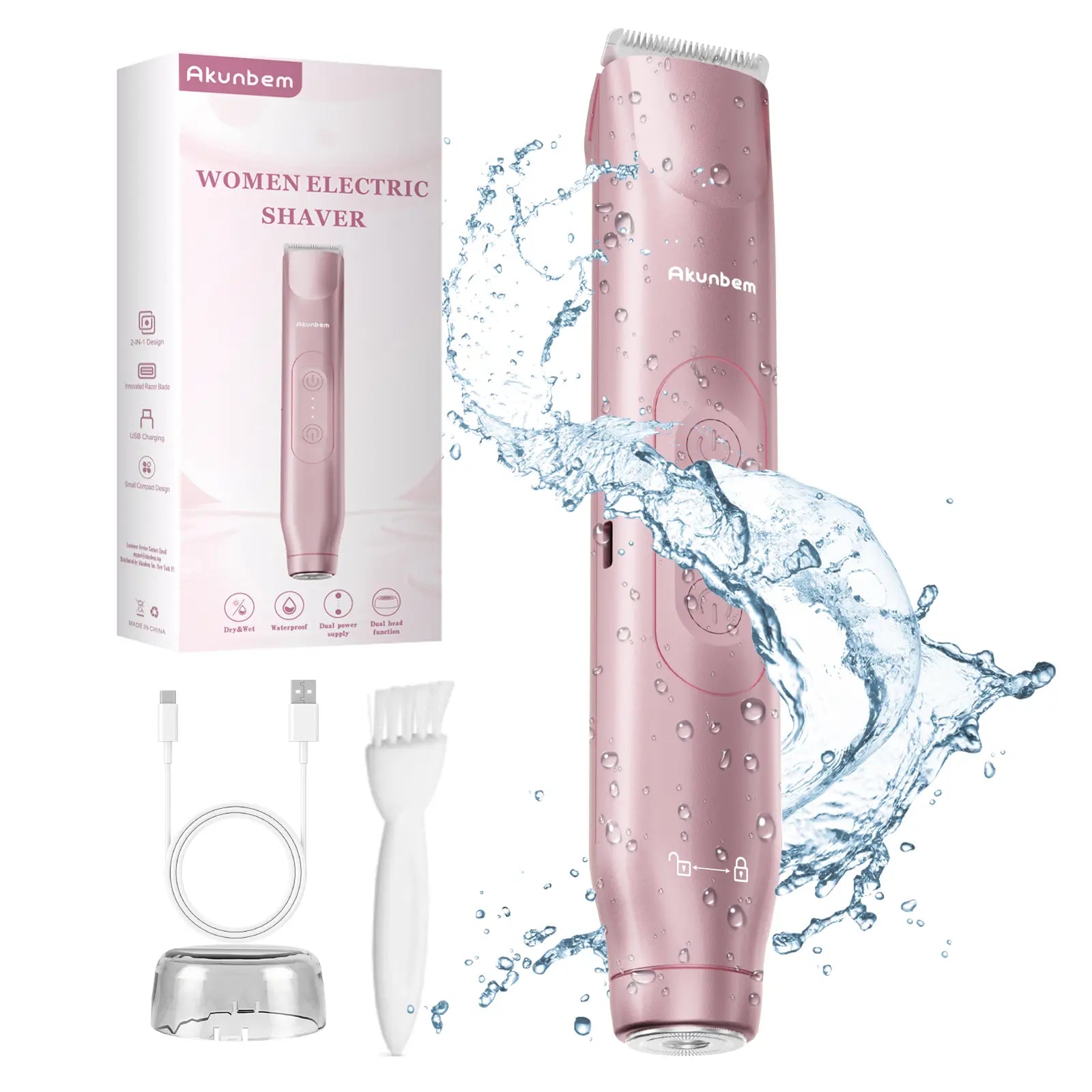 Depiladora Eléctrica 2 en 1 Akunbem para Mujer Recargable e Impermeable IPX7 para Rostro, Bikini, Axilas y Piernas