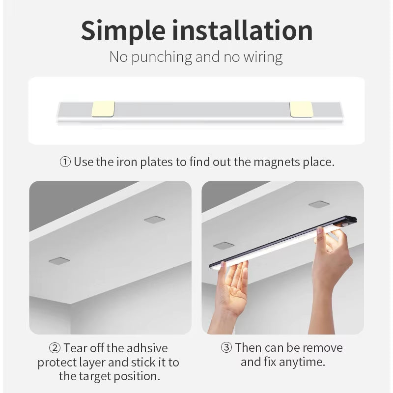Luz LED con Sensor de Movimiento Inalámbrica Recargable USB para Cocina, Armario y Gabinete