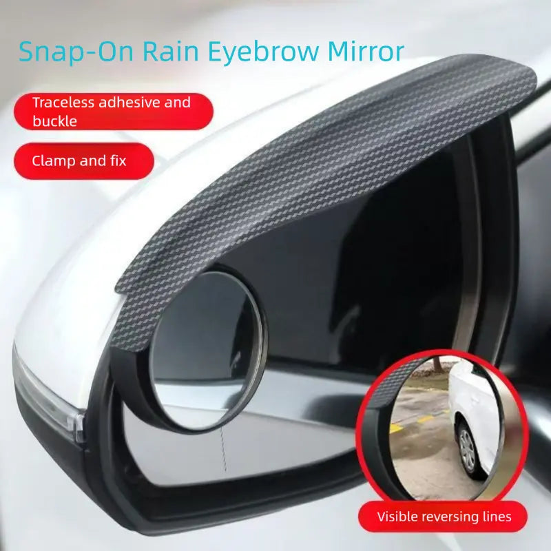 Espejos Convexos para Punto Ciego con Textura Fibra de Carbono Rotación 360° y Protector de Lluvia para Automóvil