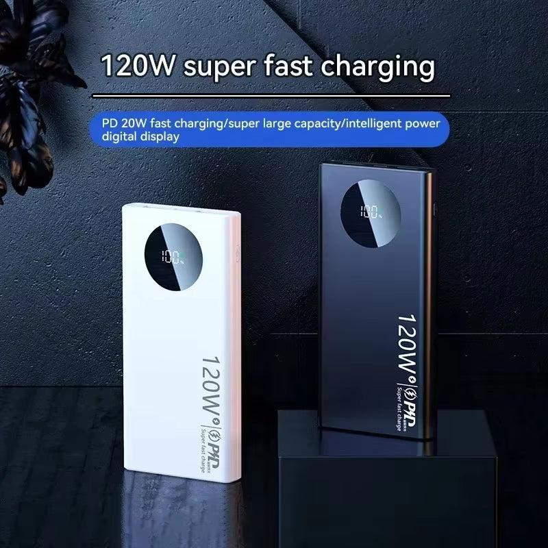 Power Bank 120W 50000mAh Alta Capacidad Carga Rápida Portátil Compatible con iPhone, Samsung y Huawei 2024