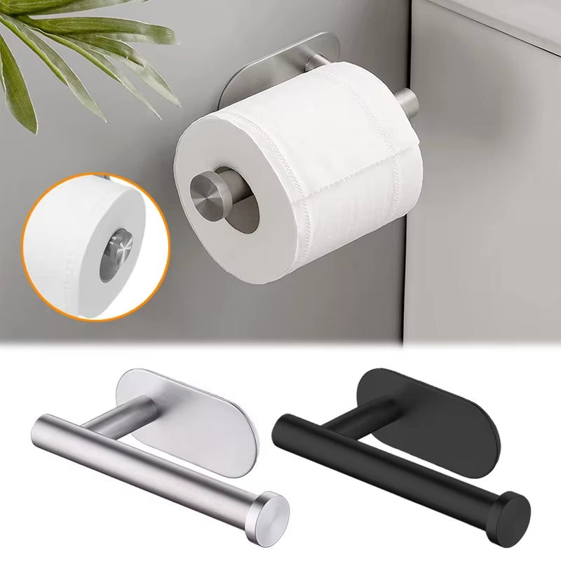 Porta Papel Higiénico Sin Taladro SUS304 Acero Inoxidable Autoadhesivo Montaje en Pared para Baño y Cocina